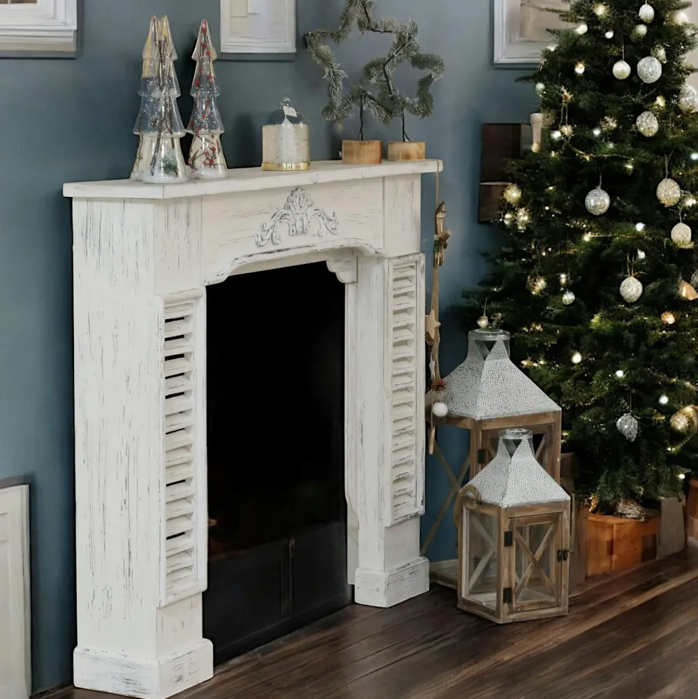 Décorations De Noël·Toute La Déco De Noël|Consoles En Bois| Manteau de cheminée en bois blanc aspect vieilli