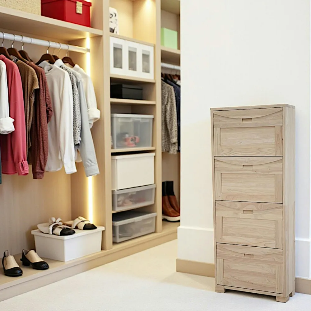 Meubles D'Entrée·Vestiaires|Meubles D'Entrée·Vestiaires / Meubles À Chaussures|Niagara Meuble à chaussures Hévéa 4 portes à battant 63x22x151cm