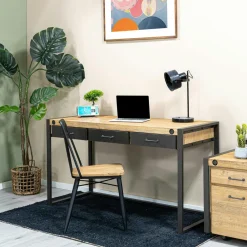 Caissons De Bureau|Brooklyn Meuble bas / Caisson de Bureau à roulettes Inspiration Indus' en Acacia et Métal, 2 tiroirs 51x60x60cm