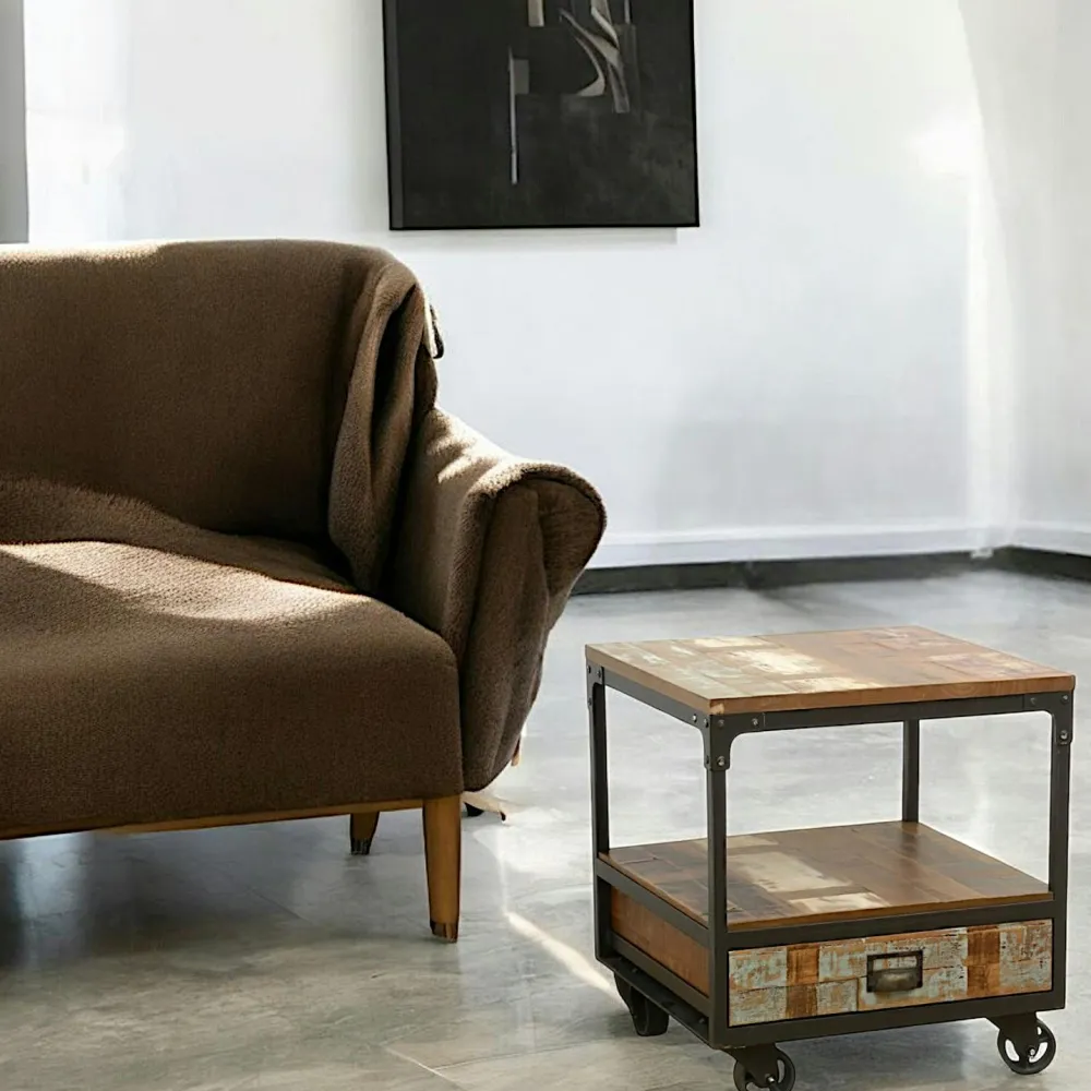 Chiffonnier Industriel|Loft / Loft Colors Meuble de Rangement à roulettes 9 tiroirs en Hévéa recyclé coloré et métal 76x35x83cm LOFT COLORS