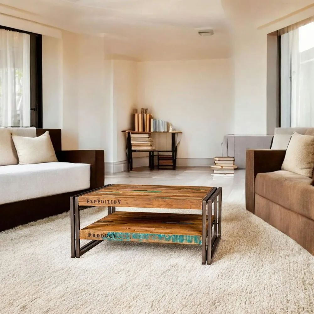 Chiffonnier Industriel|Caravelle Meuble de rangement bois recyclé 1 niche et 2 tiroirs métal 60x40x110cm