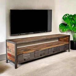 Chiffonnier Industriel|Caravelle Meuble de rangement bois recyclé 1 niche et 2 tiroirs métal 60x40x110cm