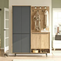 Meubles D'Entrée·Portemanteaux|Meubles D'Entrée·Vestiaires|JENA Meuble d'entrée avec rangement - anthracite et effet chêne