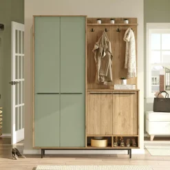 Meubles D'Entrée·Portemanteaux|Meubles D'Entrée·Vestiaires|JENA Meuble d'entrée avec rangement - anthracite et effet chêne