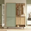 Meubles D'Entrée·Portemanteaux|Meubles D'Entrée·Vestiaires|JENA Meuble d'entrée avec rangement - vert sauge et effet chêne