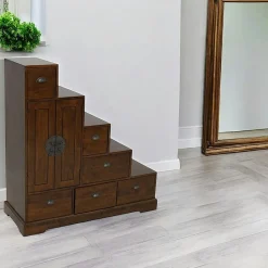 Bibliothèques En Bois|Bibliothèques En Bois|Maori Meuble escalier 6 tiroirs hévéa 112x43x118cm