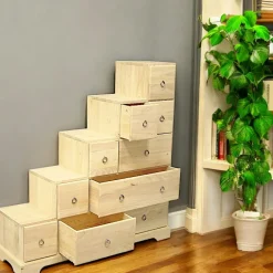 Bibliothèques En Bois|Bibliothèques En Bois|Maori Meuble Escalier "côté gauche" Hévéa 10 tiroirs 98x30x102cm