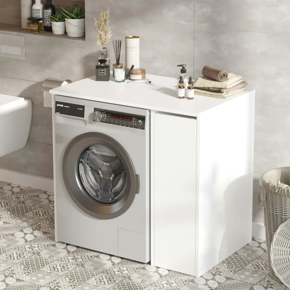 Meubles De Salle De Bains·Rangement Salle De Bains|MARFA Meuble pour machine à laver blanc avec rangement