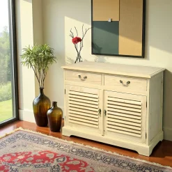 Buffets En Bois|Buffets En Bois|Maori Meuble TV / Buffet Hévéa 2 portes persiennes, 2 tiroirs 100x44x77cm