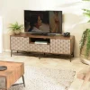 Meubles Tv En Bois|KANHA Meuble TV en manguier 1 tiroir 2 placards façade motifs graphiques