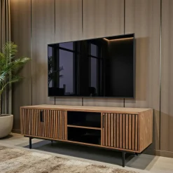 Meubles Tv En Bois|FANO Meuble TV 3 portes 2 niches teck recyclé