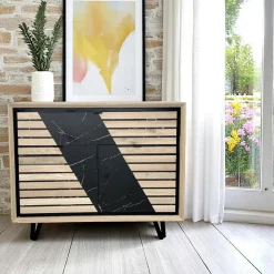 Meubles Tv En Bois|ESSEN Meuble TV 2 portes chêne blanc décor graphique