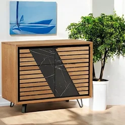 Meubles Tv En Bois|ESSEN Meuble TV 2 portes chêne blanc décor graphique