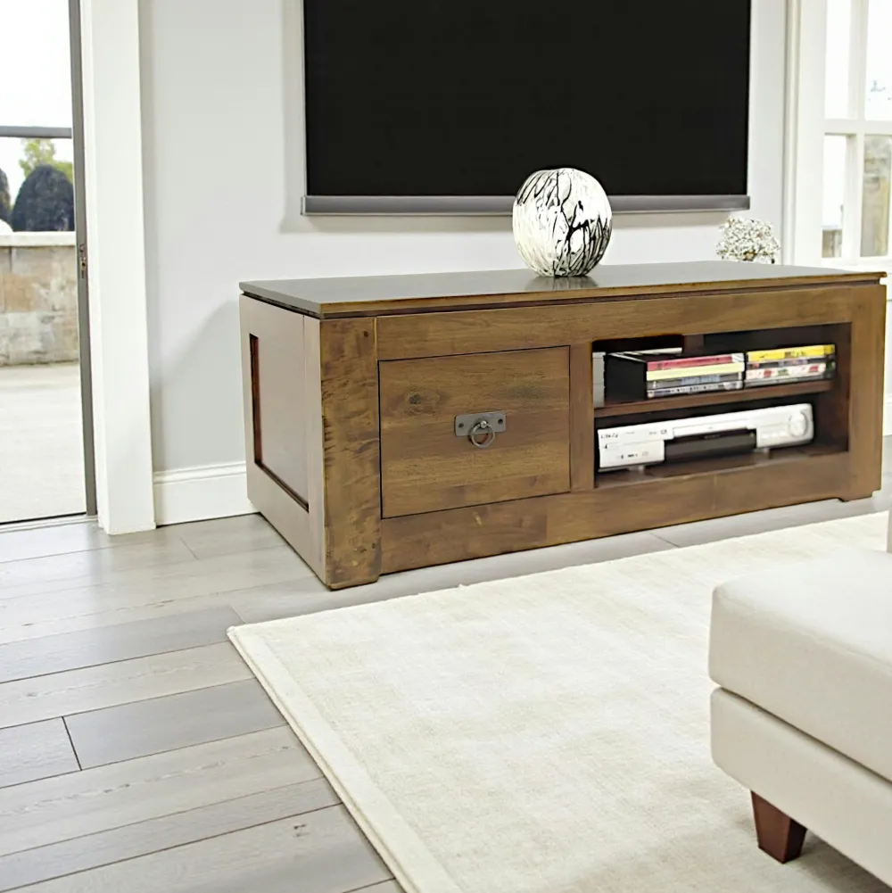 Meubles Tv En Bois|Helena Meuble TV 1 tiroir hévéa 100x50x40cm