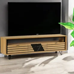 Meubles Tv En Bois|ESSEN Meuble TV 3 tiroirs chêne blanc décor graphique