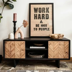 Meubles Tv En Bois|Meubles Tv Vintage|FAGA Meuble tv avec rangement en bois recyclé FSC motif chevron