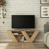 Meubles Tv En Bois|MARFA Meuble TV avec rangement effet bois clair - pied en W