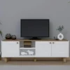 Meubles Tv En Bois|VAREN Meuble TV blanc, 3 portes à cadre plateau effet chêne