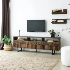 Meubles Tv En Bois|JACA Meuble TV bois brun motif arches avec 2 étagères