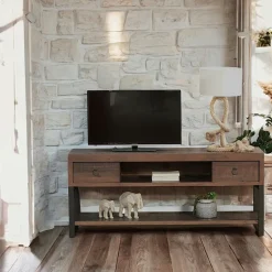 Meubles Tv En Bois|SAMOA Meuble TV bois brun recyclé 2 tiroirs