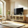Meubles Tv En Bois|BAGAN Meuble TV bois clair 4 portes vitrées contour vert