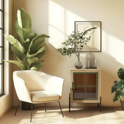 Meubles Tv En Bois|BAGAN Meuble TV bois clair 4 portes vitrées contour vert