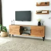 Meubles Tv En Bois|LECCE Meuble TV bois clair sculpté - 2 étagères assorties