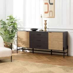 Meubles Tv Industriels|Meubles Tv En Bois|ALMEIRA Meuble TV bois noir 1 tiroir 2 portes en pin