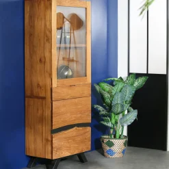 Meubles Tv En Bois|BARBADE Meuble tv bois recyclé teck laque noire