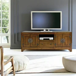 Meubles Tv En Bois|Maori Meuble TV chinois asiatique 4 portes 1 tiroir hévéa 160cm