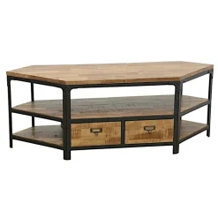 Meubles Tv Vintage|Meubles Tv Industriels|Loft / Loft Colors Meuble TV d'angle 2 tiroirs, 3 niches ouvertes dont une grande en Hévéa recyclé naturel et métal 134x50x50cm LOFT