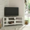 Meubles Tv En Bois|MARFA Meuble TV d'angle blanc - rangements ouverts