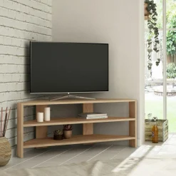 Meubles Tv En Bois|MARFA Meuble TV d'angle rangements ouverts - finition moka