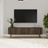 Meubles Tv En Bois|JENA Meuble TV design effet bois foncé pieds noirs baguette