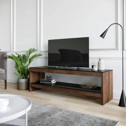 Meubles Tv En Bois|LHASA Meuble TV en bois brun et verre fumé -