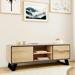 Meubles Tv En Bois|PALERME Meuble tv en bois de chêne huilé et pieds obliques