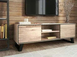 Meubles Tv En Bois|PALERME Meuble tv en bois de chêne huilé et pieds obliques