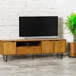 Meubles Tv En Bois|DEPOK Meuble tv en bois de teck recyclé avec rangement