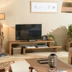 Meubles Tv En Bois|Swing Meuble TV extensible et modulable en teck recyclé