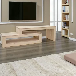 Meubles Tv En Bois|Helena Meuble TV hévéa 2 parties 126cm