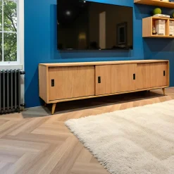 Meubles Tv Vintage|Meubles Tv En Bois|Sixties Meuble TV Hévéa 3 portes coulissantes 200x45x60cm