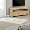 Meubles Tv Scandinaves|Meubles Tv En Bois|Attan Meuble TV Hévéa 3 tiroirs, 1 grande niche 120x40x50cm