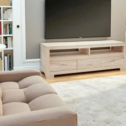 Meubles Tv En Bois|Niagara Meuble TV Hévéa 3 tiroirs, 2 niches 130x45x45cm