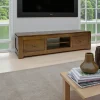 Meubles Tv En Bois|Helena Meuble TV hévéa 2 tiroirs 150x40cm