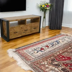 Meubles Tv Industriels|Meubles Tv En Bois|Docker Meuble TV hévéa recyclé naturel et métal noirci 3 tiroirs 2 niches 120X40X55cm