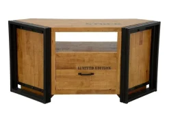 Meubles Tv Industriels|Meubles Tv En Bois|Docker Meuble TV hévéa recyclé naturel et métal noirci 3 tiroirs 2 niches 120X40X55cm