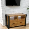 Meubles Tv Industriels|Meubles Tv En Bois|Docker Meuble TV hévéa recyclé naturel et métal noirci 2 tiroirs 2 niches 90X40X55cm