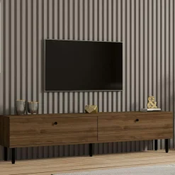 Meubles Tv En Bois|JENA Meuble TV moderne 2 portes effet bois foncé