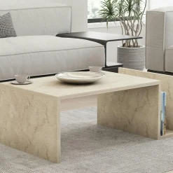 Meubles Tv En Bois|MARFA Meuble TV moderne 3 portes nude et effet travertin