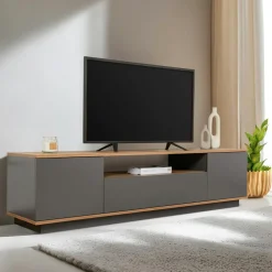 Meubles Tv En Bois|MARFA Meuble TV moderne 3 portes blanc et effet pin